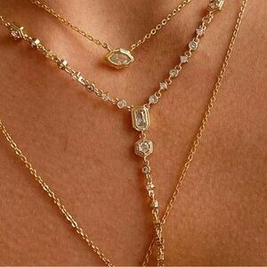 Gold Layered Drop Diamond Necklace, Gold Plated